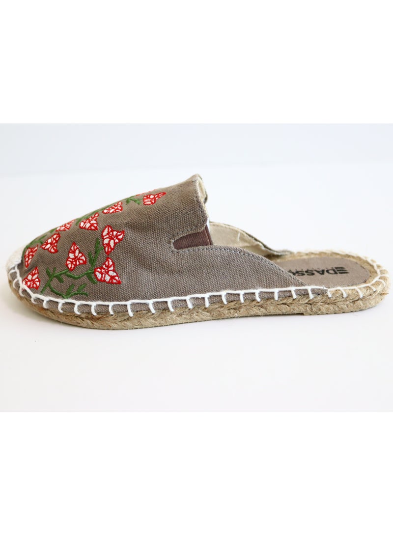 Embroidered Bougainvillea Espadrille (Brownish Grey)