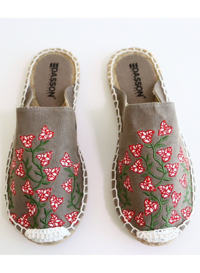 Embroidered Bougainvillea Espadrille (Brownish Grey)