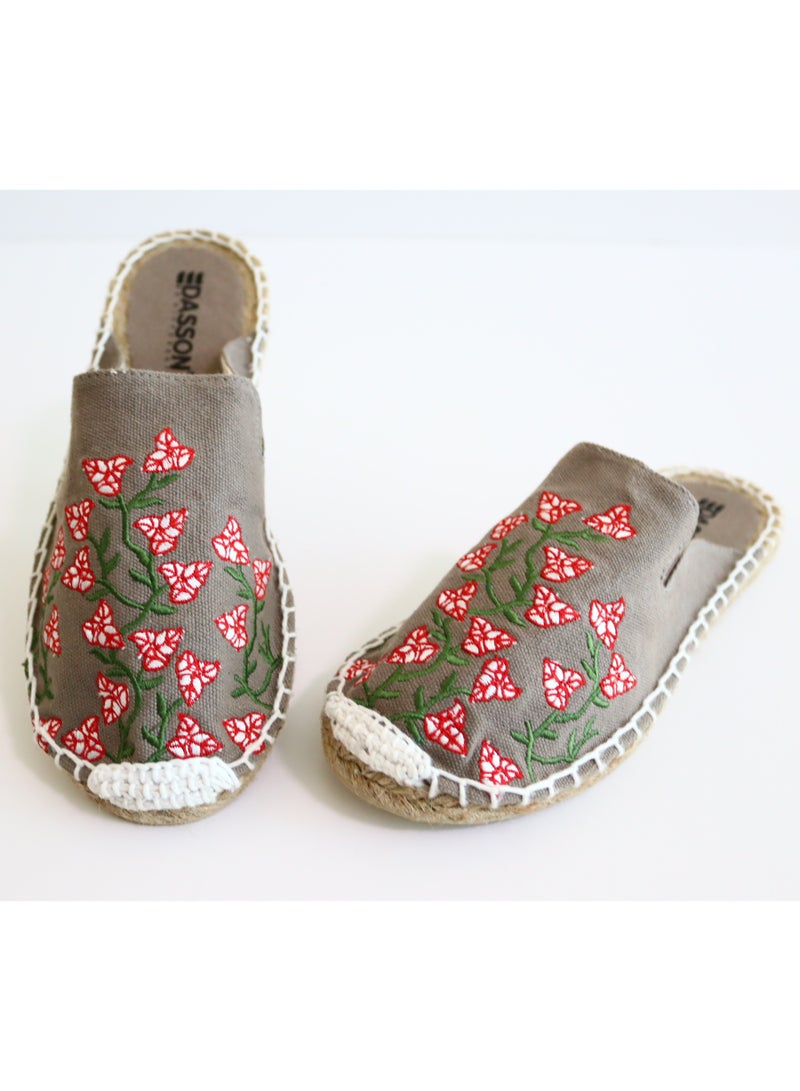 Embroidered Bougainvillea Espadrille (Brownish Grey)