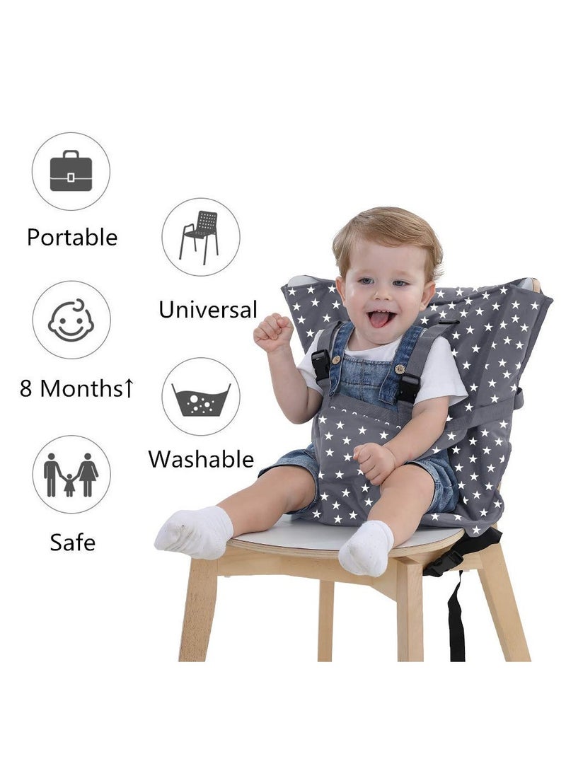 Baby Portable Travel High Chair Seats, Baby Booster Safety Seat | Adjustable, Safety, Washable | Toddler High Chair Seat Cover | Convenient Cloth Travel High Chair Fits in Your Handbag (Grey)