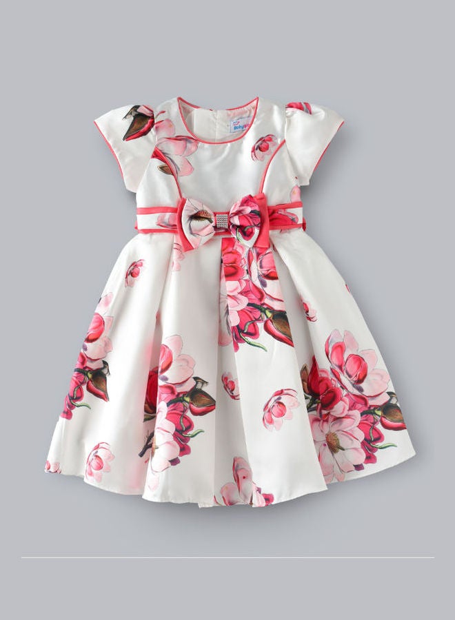 Short Sleeve Floral Party Dress Multicolour