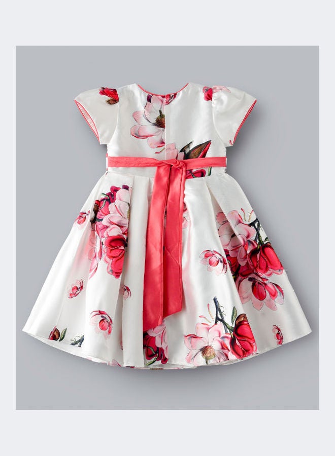 Short Sleeve Floral Party Dress Multicolour