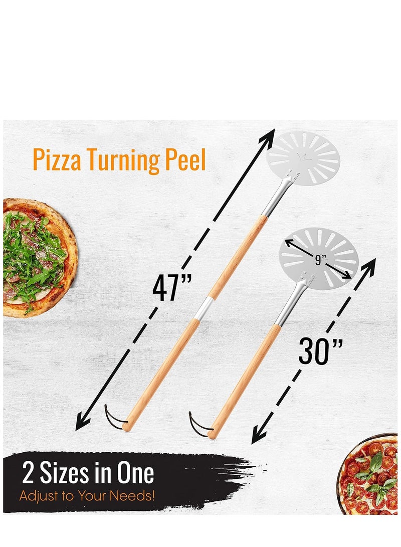 9-inch Pizza Turning Peel - Metal Pizza Peel Spinner - Perforated Turning Pizza Peel with Detachable Wood Handle - Aluminum Pizza Turner