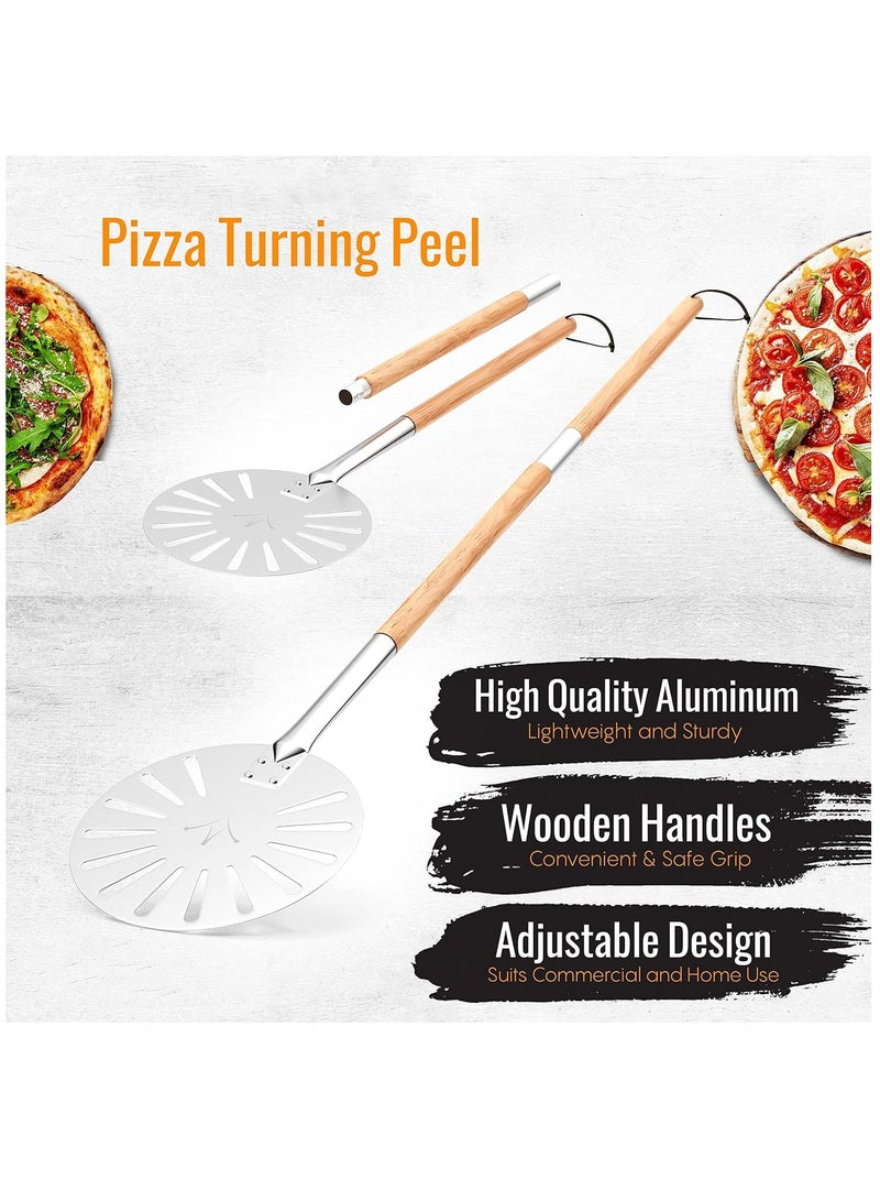 9-inch Pizza Turning Peel - Metal Pizza Peel Spinner - Perforated Turning Pizza Peel with Detachable Wood Handle - Aluminum Pizza Turner