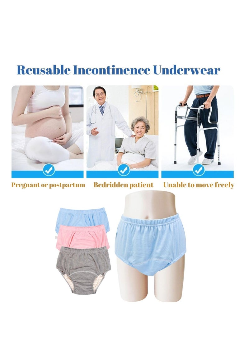 Incontinence Underwear for Men and Women TPU Leakage-Proof Adult Cloth Diaper Nappy with Inserts Reusable and Washable Absorbent Urinary Briefs for The Elderly Disabled Postpartum L Pink