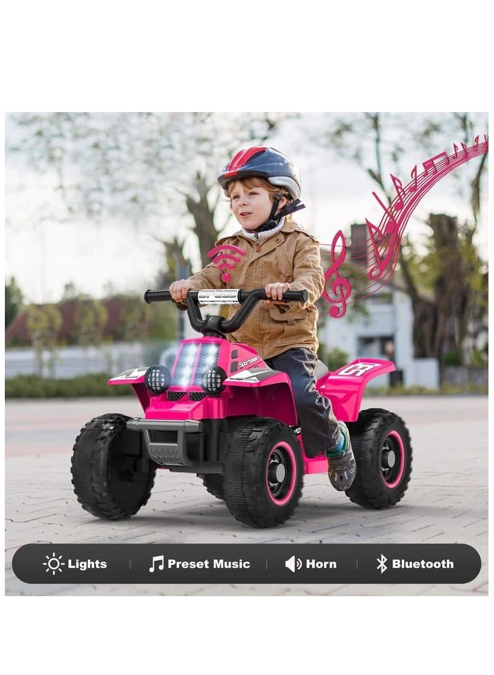 Kids Electric ATV Ride-On Toy for 4-Wheeler Quad Car With LED Headlights Best Gift For Kids 6V-Pink