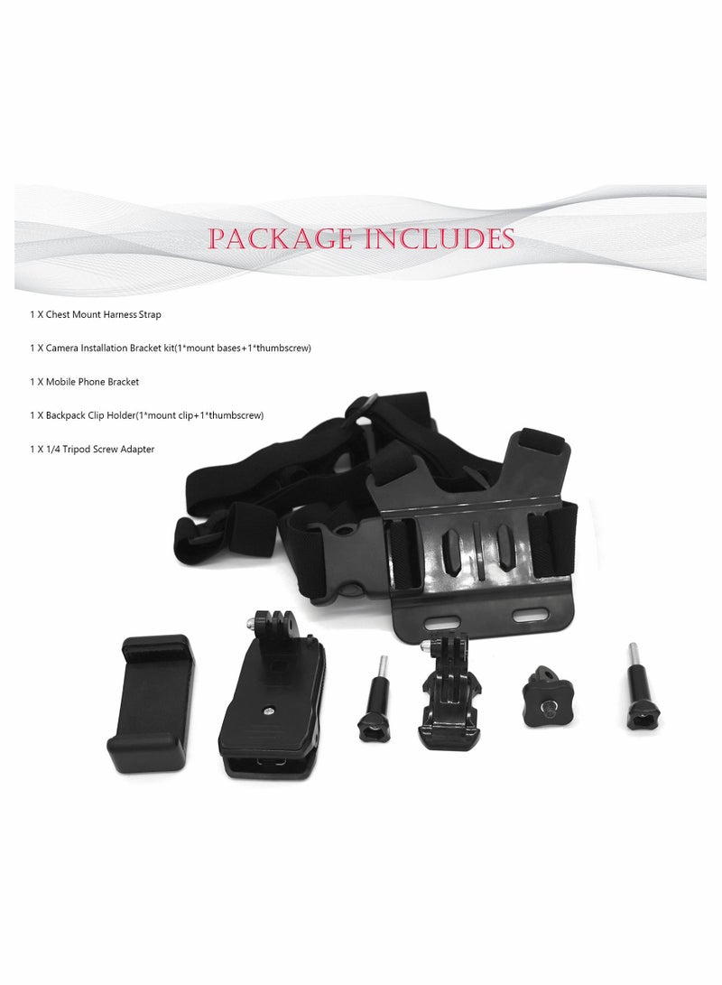 Camera Chest Mount Strap Harness for DJI Osmo KASTWAVE Adjustable Cell Phone with Sports Installation Bracket kit Mobile Backpack Clip Holder