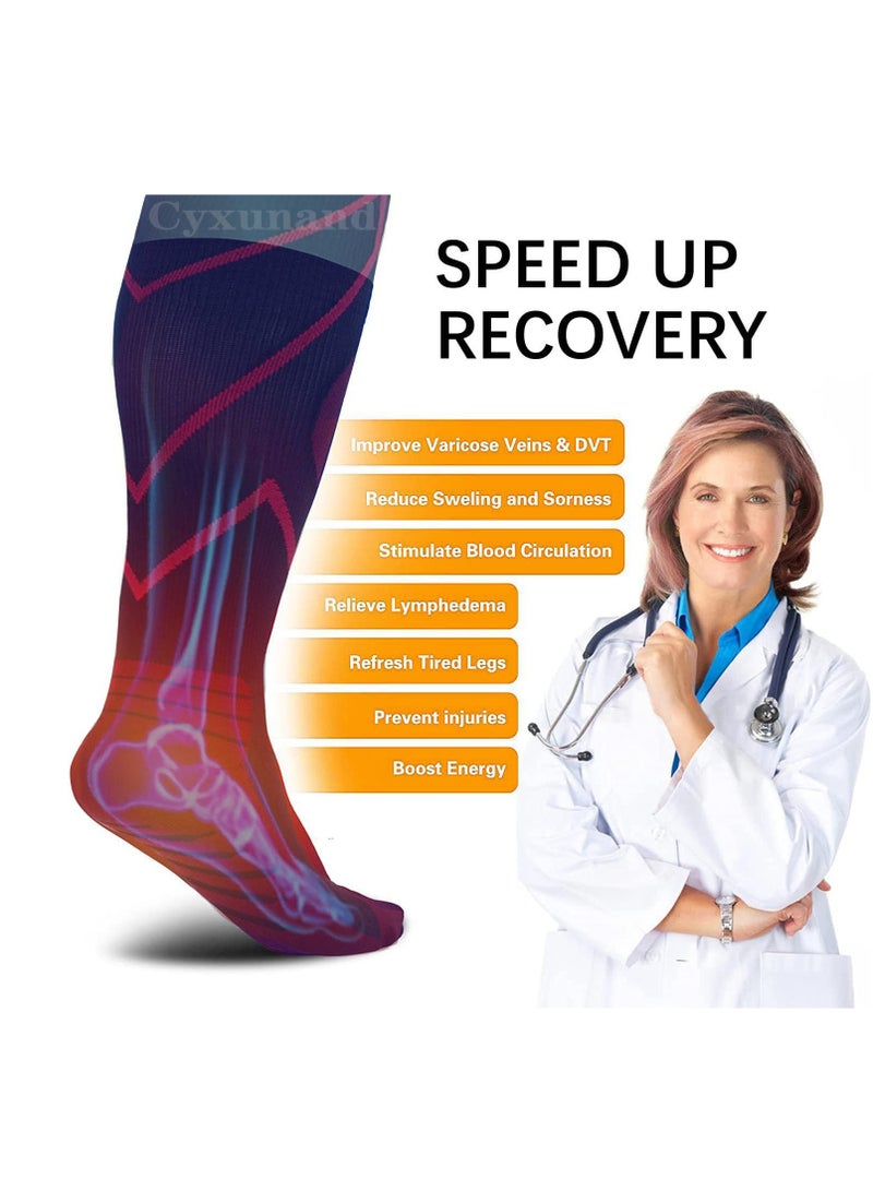 Compression Socks, 2 Pairs Knee High Compression Socks, Running Compression Stockings, 20-30 mmHg for Women & Men, for Nurse Pregnancy Medical Running Sports Travel L/XL