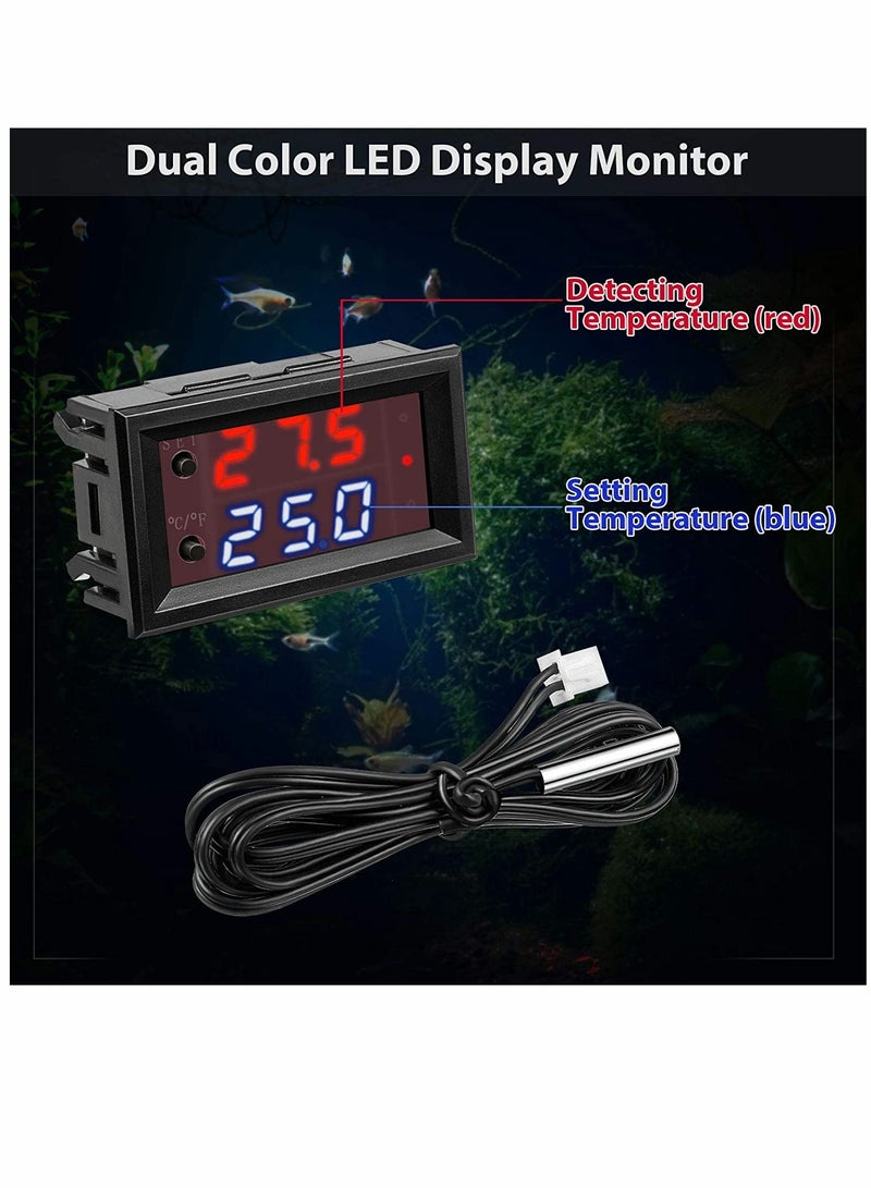 12V Electronic Temperature Controller Programmable 50 to 110 Degree Celsius Heating Cooling Thermostat Control Switch Module NTC Waterproof Sensor Probe Dual Color LED Display Monitor (2 Pcs)