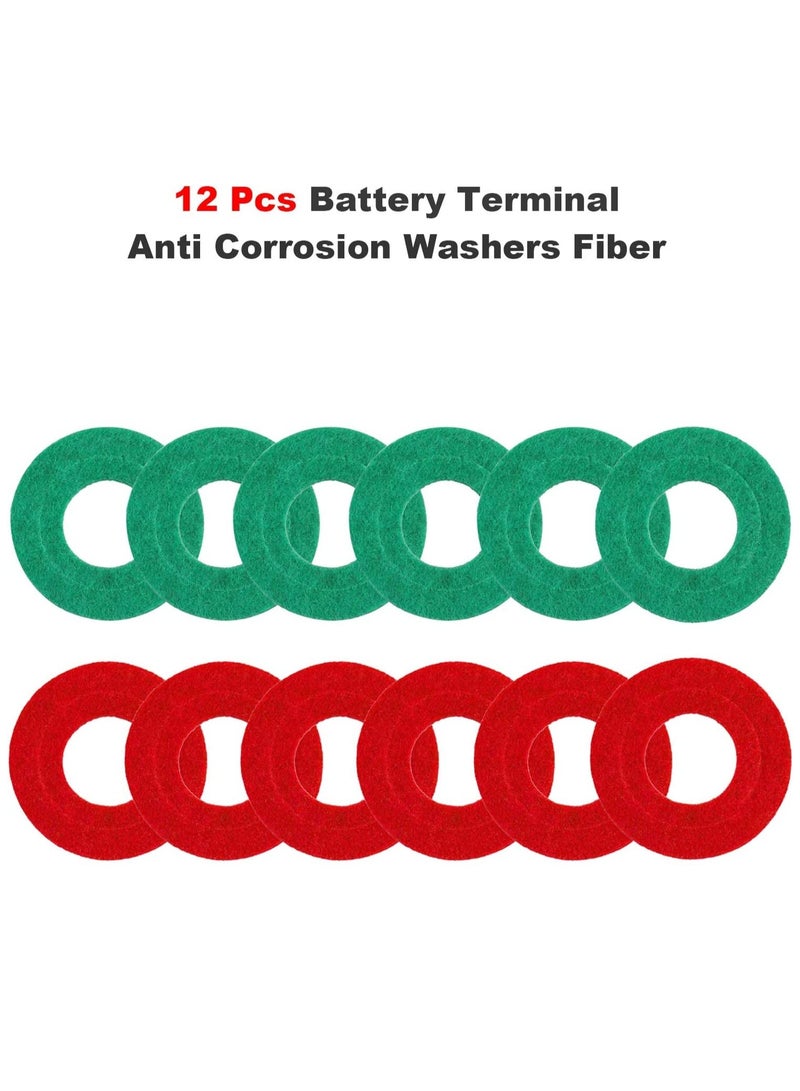 2 Pcs Battery Terminal Cleaning Brush and 12 Pcs Battery Terminal Anti-Corrosion Washers Protector Fiber for Car Marine Boat
