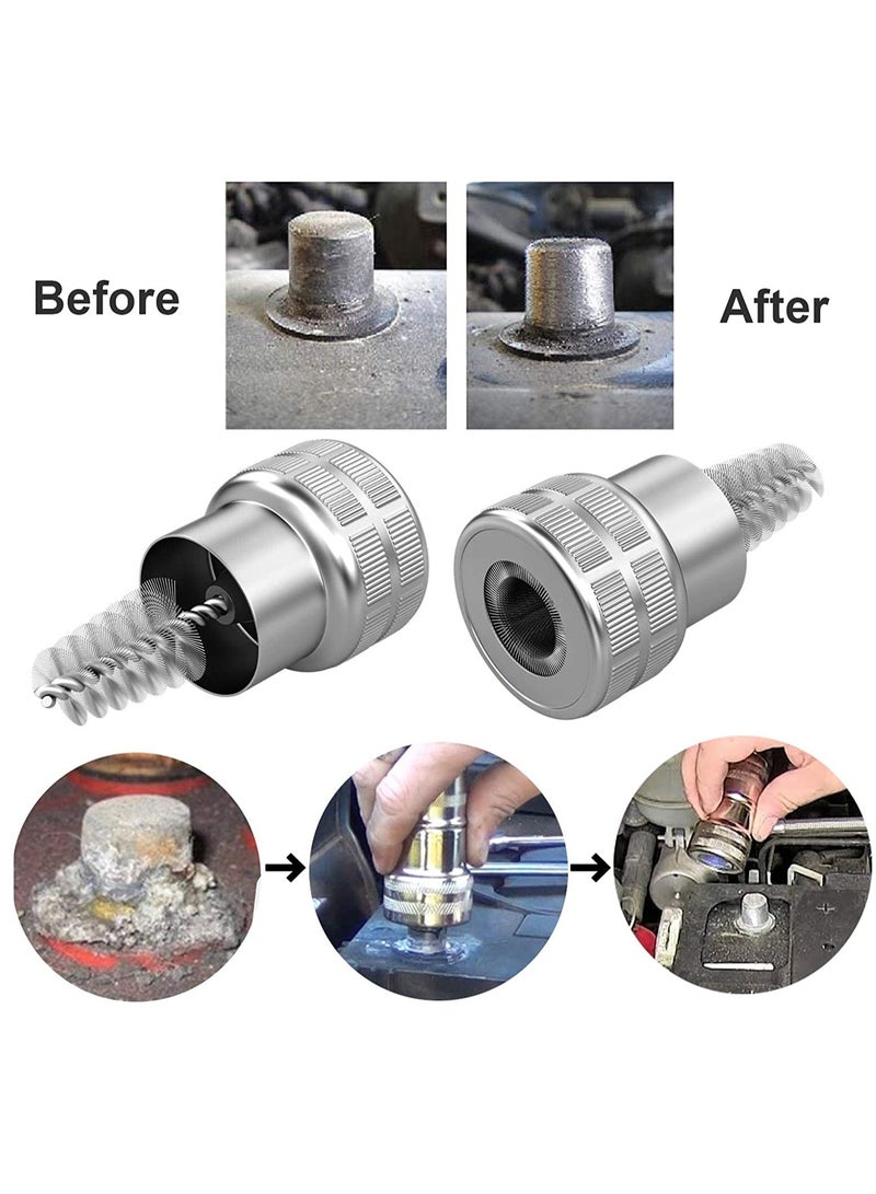 2 Pcs Battery Terminal Cleaning Brush and 12 Pcs Battery Terminal Anti-Corrosion Washers Protector Fiber for Car Marine Boat