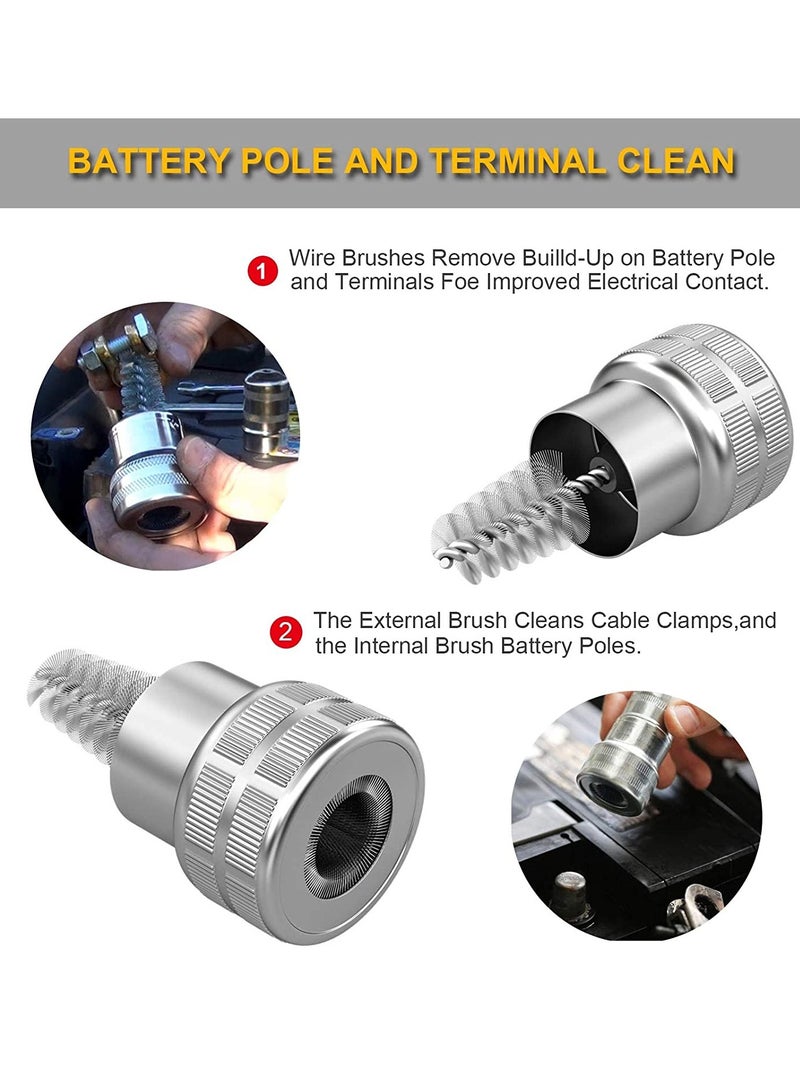 2 Pcs Battery Terminal Cleaning Brush and 12 Pcs Battery Terminal Anti-Corrosion Washers Protector Fiber for Car Marine Boat
