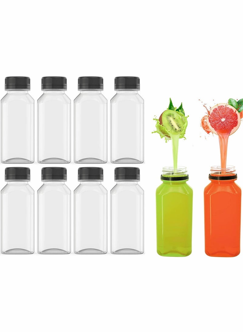 Plastic Juice Bottles Empty Clear Containers with Tamper Proof Lids for Juice, Milk, and Other Beverage 8 Oz 10 Pcs