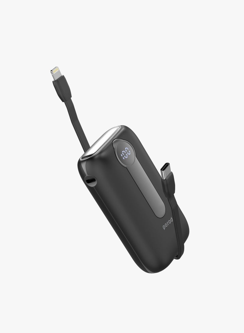 4in1 Station 10000mAh PD20W Power Bank with inbuilt cable Type-C and Lighting - Black