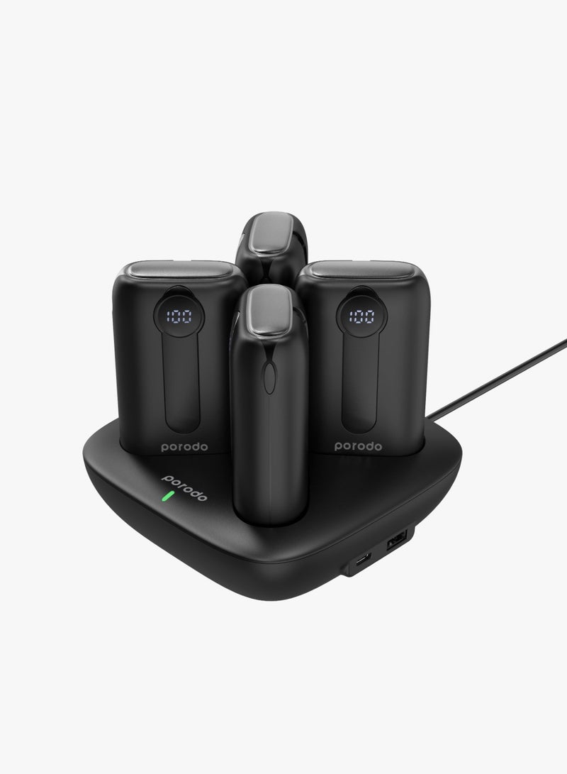 4in1 Station 10000mAh PD20W Power Bank with inbuilt cable Type-C and Lighting - Black