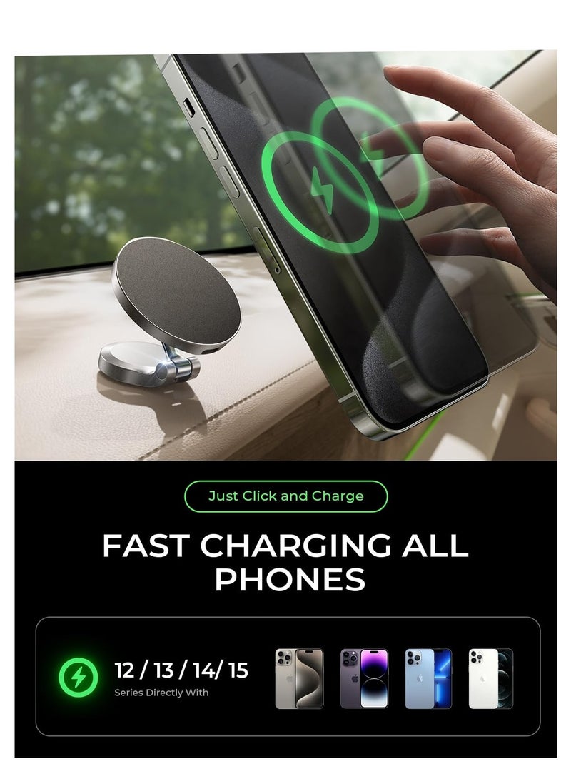 MagSafe Wireless Car Charger & Magnetic Phone Holder Mount [15W PRO] for iPhone 15 Pro Max, 14, 13, 12 - Dashboard Compatible with MagSafe Cases