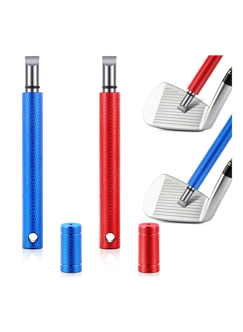 2 Pcs Golf Club Groove Sharpener, Re-Grooving Tool, and Cleaner for Wedges & Irons for Golf U and V-Grooves Irons Wedges, Red, Blue