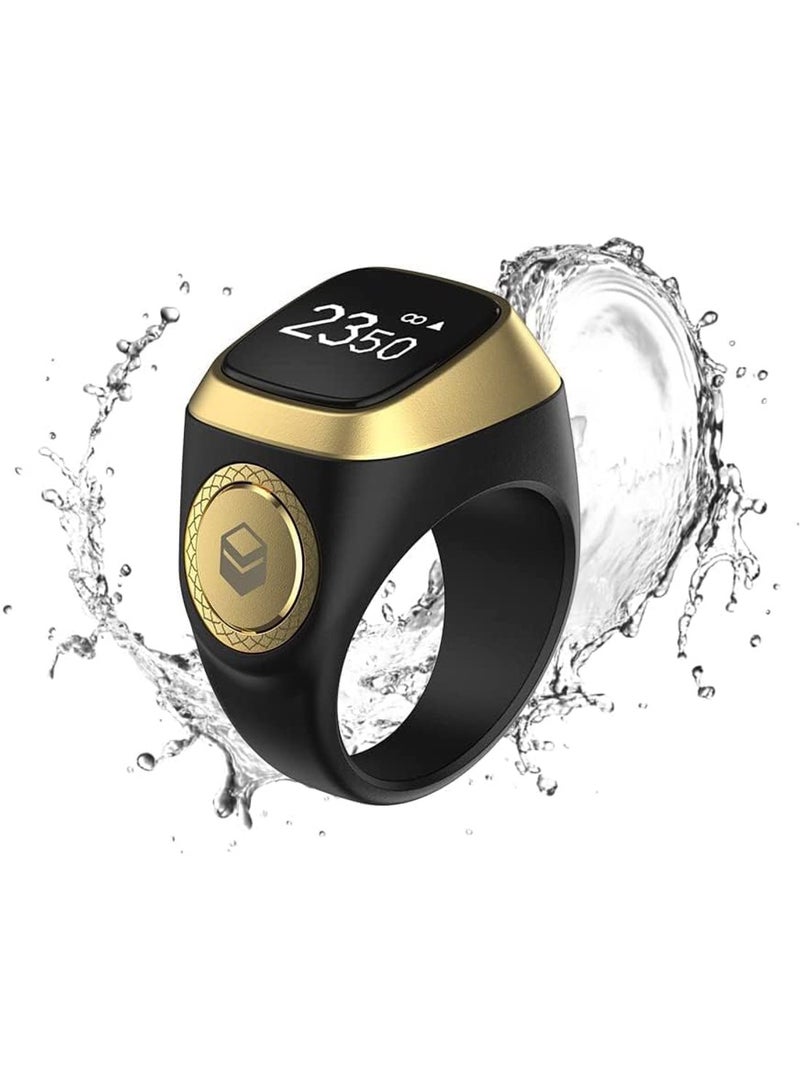 Zikr Ring Smart Tasbih Tally Counter Ring for Muslims Zikr Digital Tasbeeh 5 Prayer Time Reminder Bluetooth Waterproof plastic material BLACK – 20mm