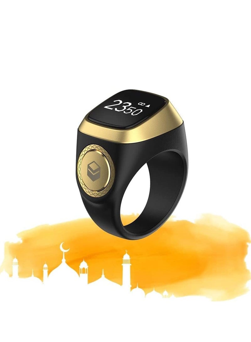 Zikr Ring Smart Tasbih Tally Counter Ring for Muslims Zikr Digital Tasbeeh 5 Prayer Time Reminder Bluetooth Waterproof plastic material BLACK – 20mm