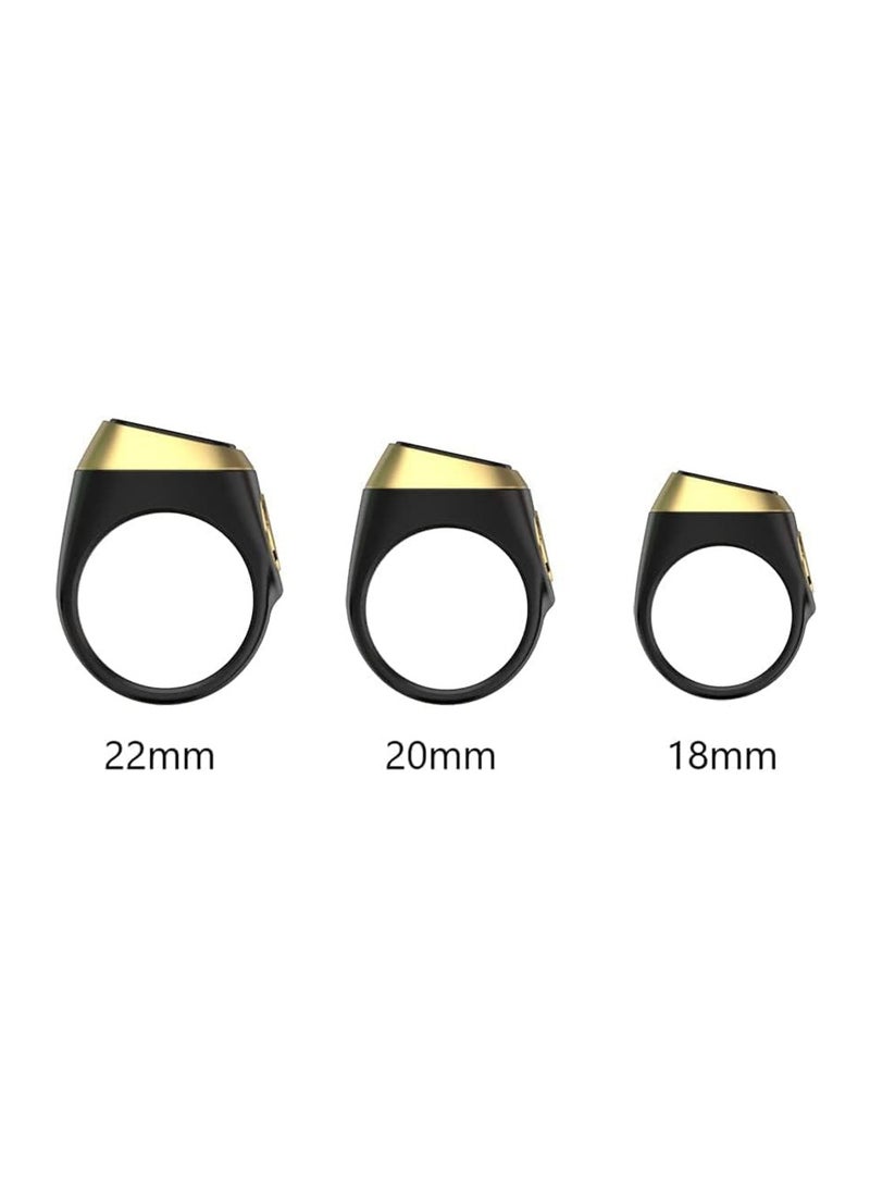 Zikr Ring Smart Tasbih Tally Counter Ring for Muslims Zikr Digital Tasbih 5 Prayer Time Reminder Bluetooth Waterproof plastic material BLACK – 22mm