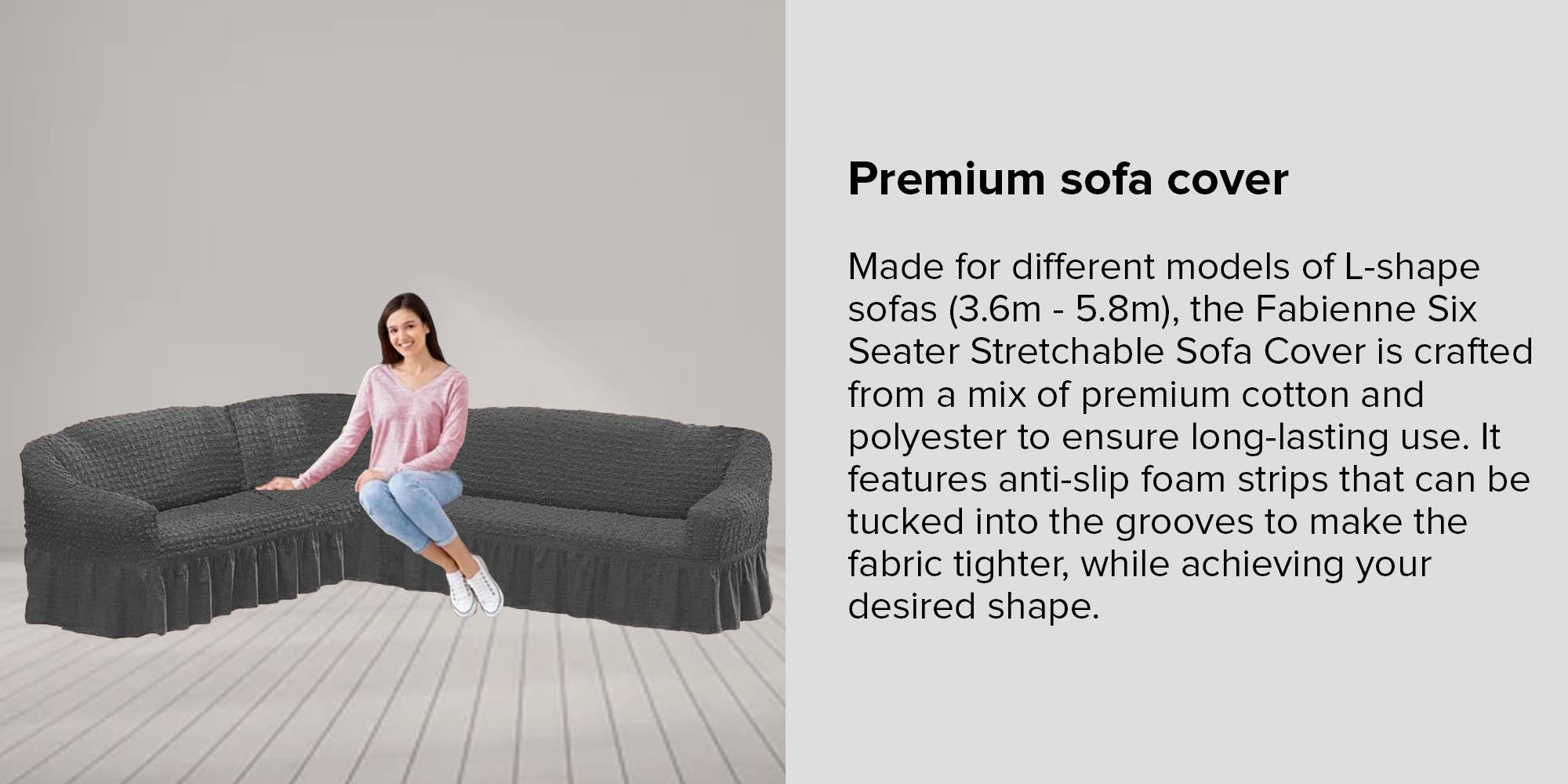 Six Seater Stretchable Sofa Cover Set Grey 5.8meter