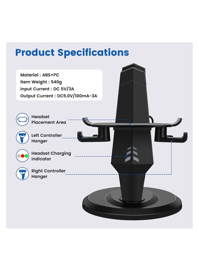 VR Stand, VR Headset Charging Dock Display Stand, Touch Controllers Accessories for Oculus Quest, Quest 2,Rift, Rift S, Valve Index, Black