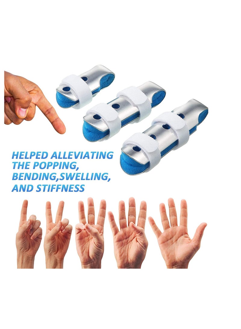 3Pieces Finger Splints, Metal Finger Support Finger Stabilizer in 3 Sizes and 20 Pieces Finger Sleeves Protectors Thumb Brace Support Elastic Compression Protector for Sports