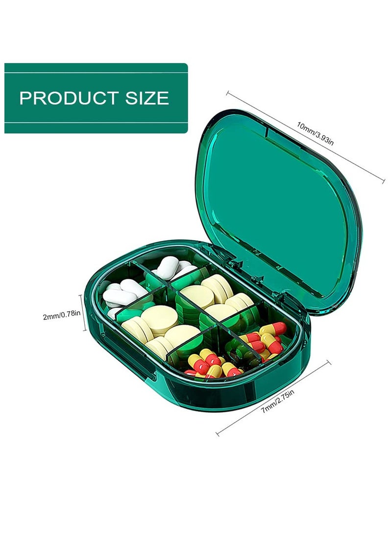 Small Pill Box, Travel Pill Case for Pocket, Waterproof Pill Organizer with 6 Compartments, Portable Compact Medicine Containers, Daily Dispenser Reminder Pill Box (Green)