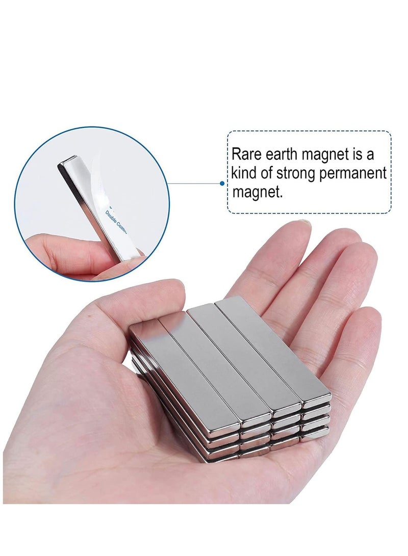 Powerful Neodymium Bar Magnets (60x10x3mm) 12 Packs Strong Waterproof Rare Earth Magnets with Epoxy Coating and Double-Sided Adhesive for Fridge Shower Doors Office and More