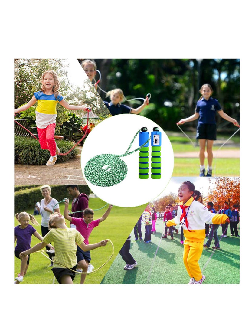 Skipping Rope for Children, Jump Rope Kids Adjustable with Counter and Comfortable Anti Slip Handles Gifts for Boys and Girls for Outdoor beginners students (Cotton Rope Green with Blue)