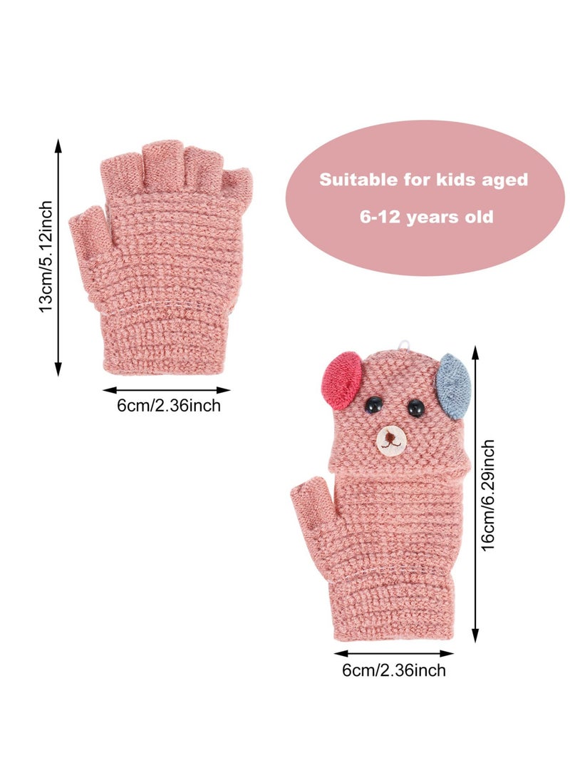 2 Pairs Children's Kids Half Finger Gloves Kids Warm Winter Gloves Fingerless Knitted Warm Winter Gloves for Boy Girl