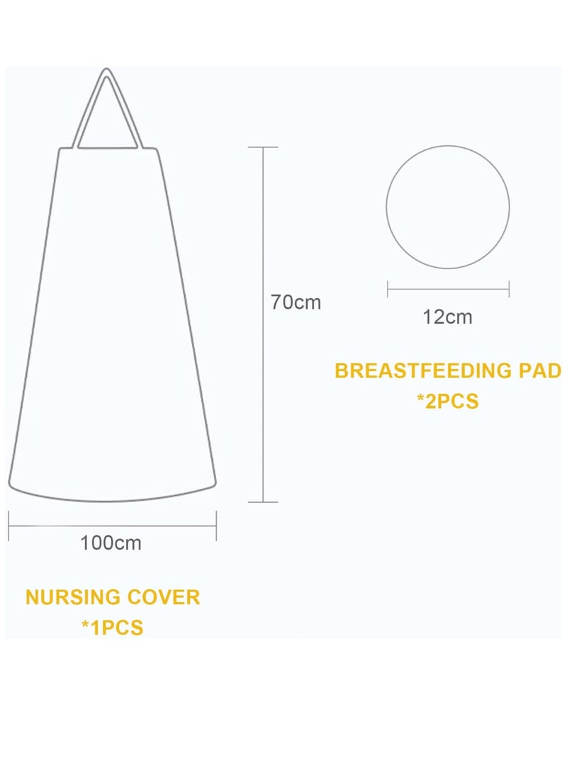 Baby Nursing Cover, 100% Cotton Breathable Apron with Adjustable Straps, Full Coverage Privacy Care 2 Pcs Washable Pads