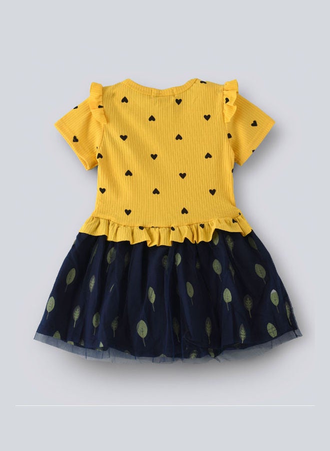 Two Tone Short Sleeve Casual Dress Yellow/Blue