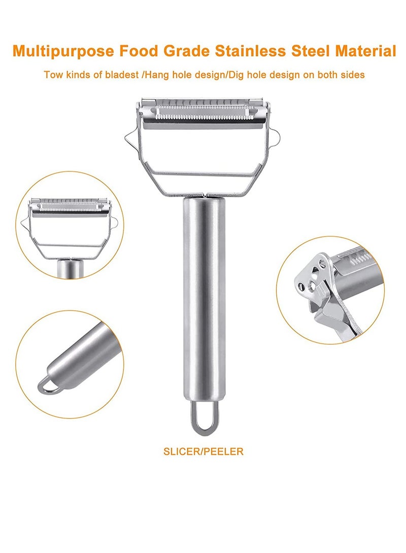Peeler Stainless Steel Cutter Slicer for Carrot Potato Melon Gadget Vegetable Fruit Steel Peeler Double Sided Blade Multi-functional Vegetable Cutter and Fruit Slicer Dual Blade for Kitchen