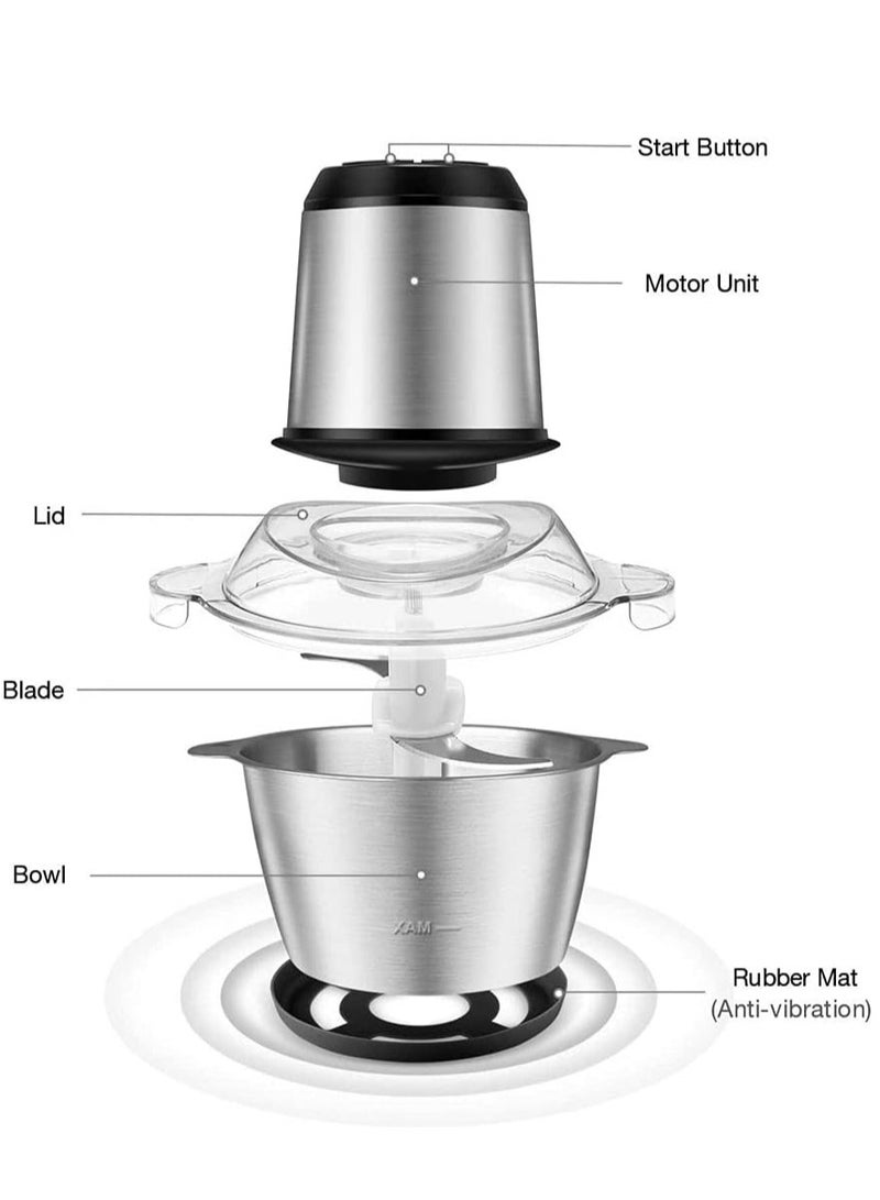 Electric Food Chopper 3Ltr Food Processor Blender,3 Speed Adjustable Meat Grinder, Stainless Steel Body And 6Pcs Stainless Steel Blade, Multi Food Chopper For Meat, Vegetables, Fruits And Nuts 3 L