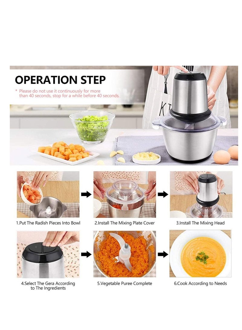 Electric Food Chopper 3Ltr Food Processor Blender,3 Speed Adjustable Meat Grinder, Stainless Steel Body And 6Pcs Stainless Steel Blade, Multi Food Chopper For Meat, Vegetables, Fruits And Nuts 3 L