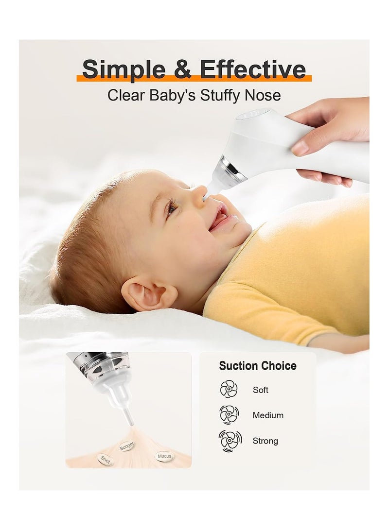 Electric Baby Nasal Aspirator, Rechargeable Adjustable 3-Level Suction with Music and 3 Silicone Tips, Toddler Deeply Nose Cleaner