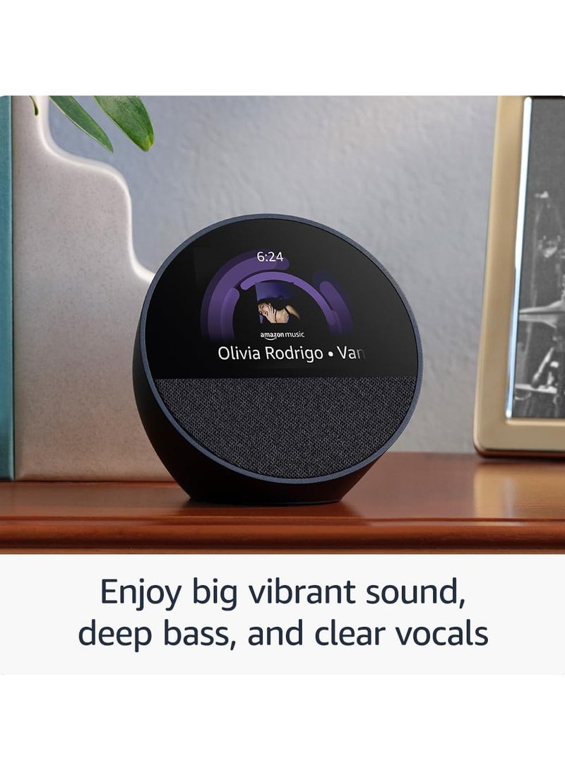 Echo Spot is a smart device with a vibrant Sonido and Alexa with a beautiful screen (black), new release 2024.