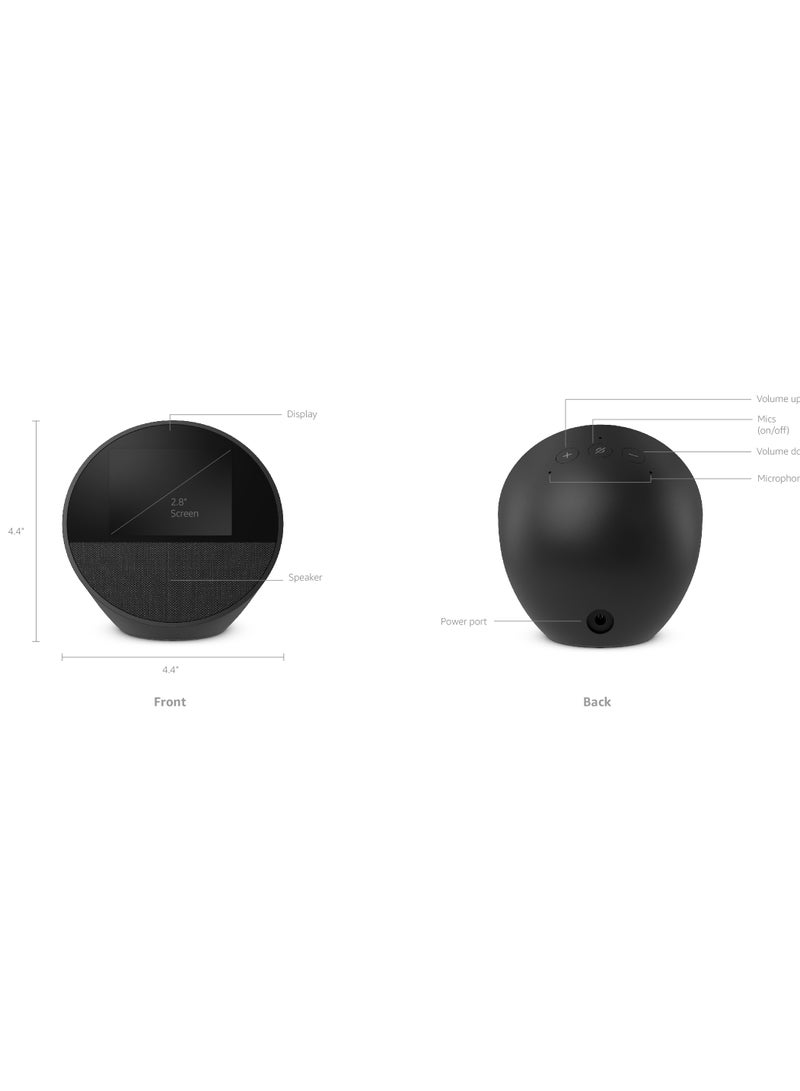 Echo Spot is a smart device with a vibrant Sonido and Alexa with a beautiful screen (black), new release 2024.