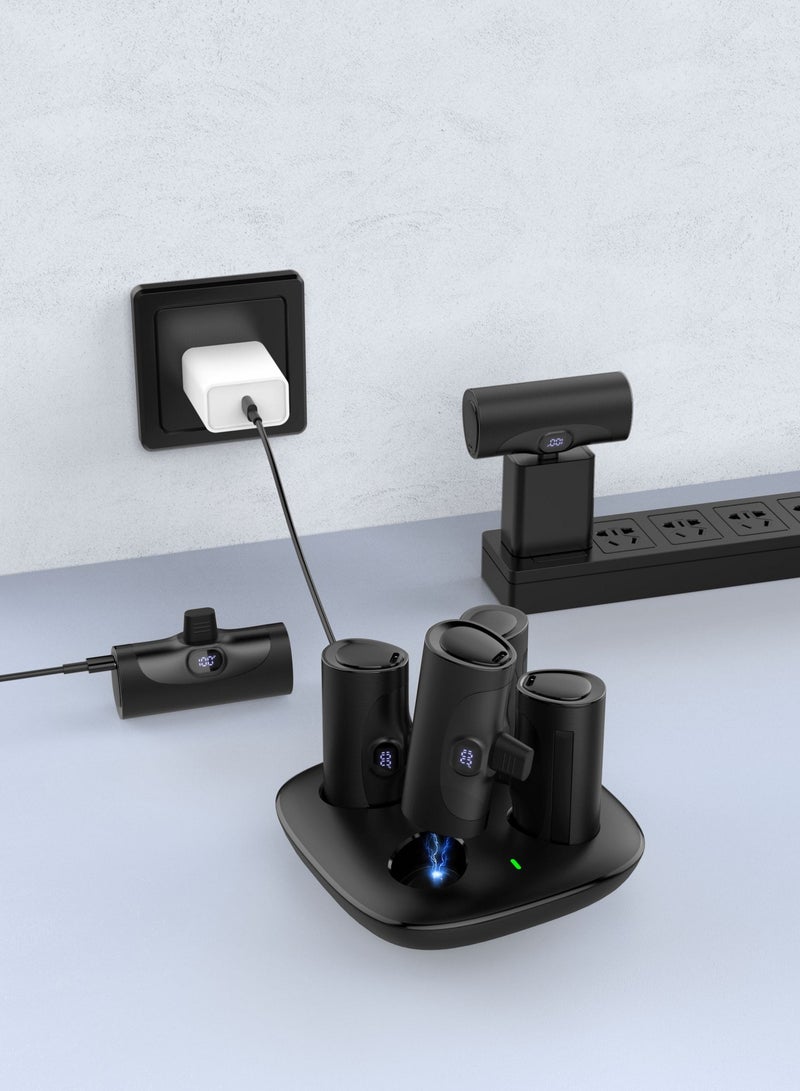 4in1 Station 5000mAh PD20W Power Bank with 2 type-Connector and 2 Lighting Connector - Black