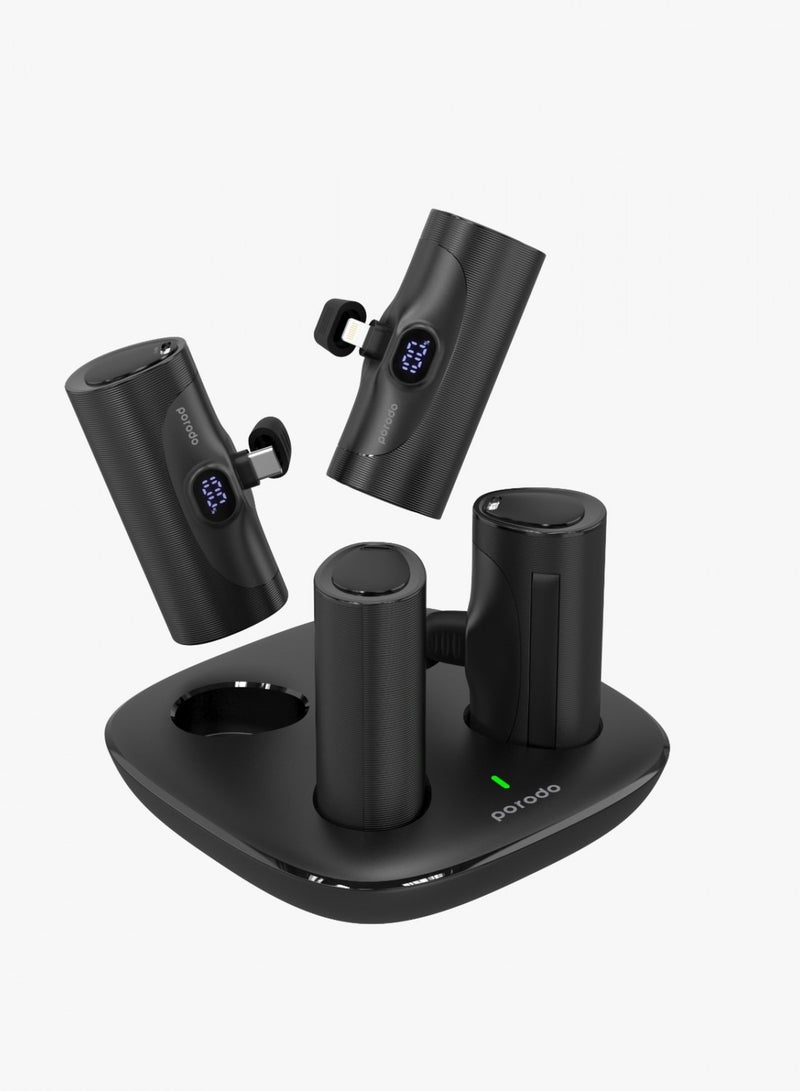 4in1 Station 5000mAh PD20W Power Bank with 2 type-Connector and 2 Lighting Connector - Black
