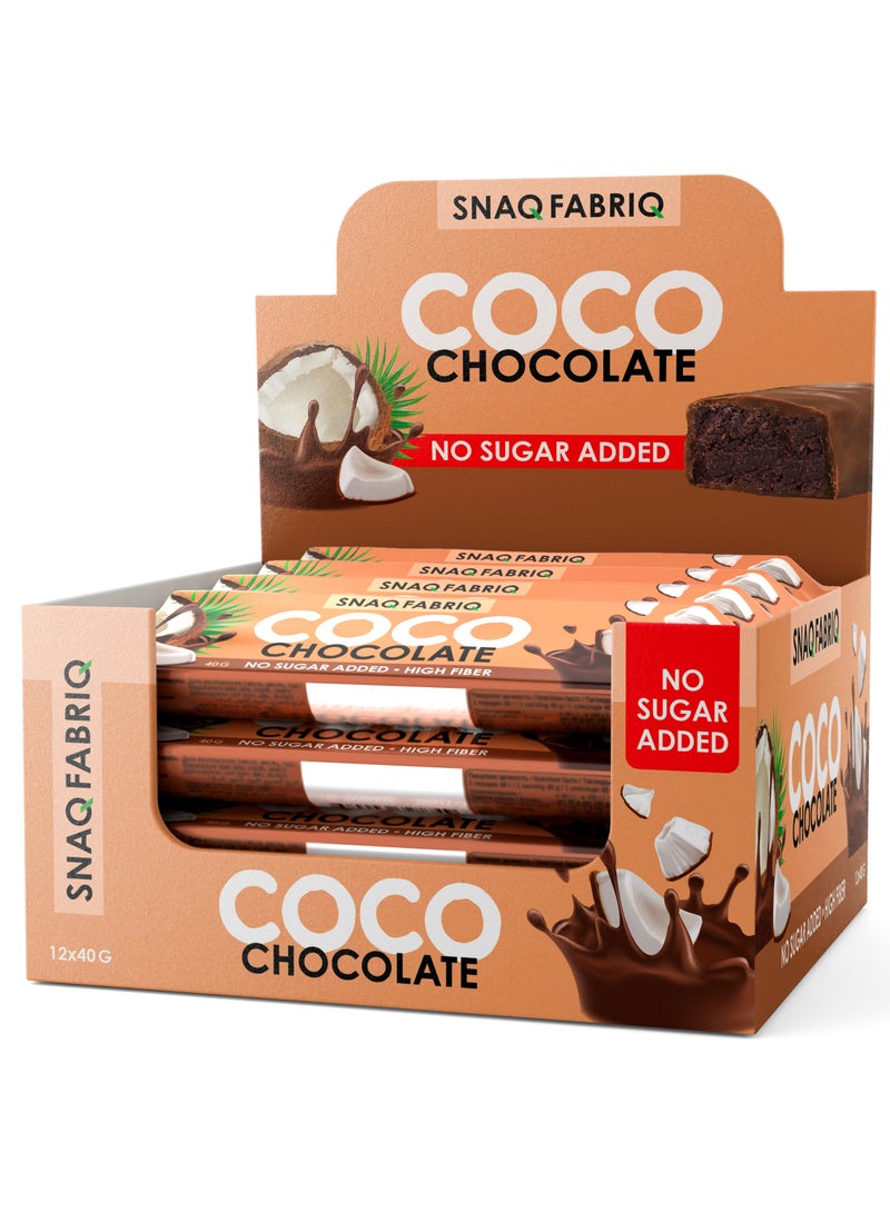 COCO Bar Chocolate Flavor No Sugar Added and High Fiber 12x40g