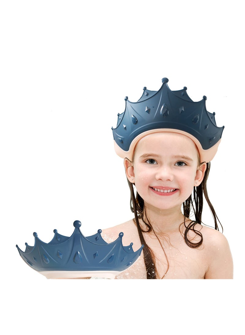 Baby Shower Cap Shield, Shower Cap for Kids, Visor Hat for Eye and Ear Protection for 0-9 Years Old Children, Cute Crown Shape Makes The Baby Bath More Fun (Blue)