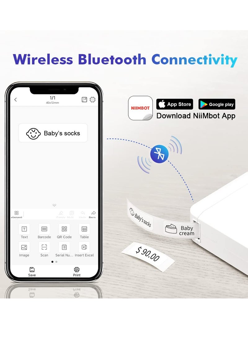 D110 Mini Label Maker Machine with Tape - Portable Bluetooth Label Printer for Home and Office Organization, Featuring Multiple Templates for Handheld Labeling.