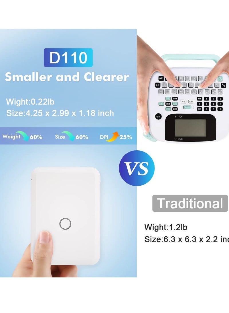 D110 Mini Label Maker Machine with Tape - Portable Bluetooth Label Printer for Home and Office Organization, Featuring Multiple Templates for Handheld Labeling.