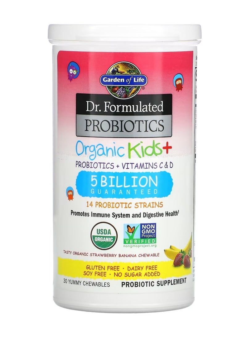 Dr. Formulated Probiotics, Organic Kids +, Tasty Organic Strawberry Banana, 30 Yummy Chewables
