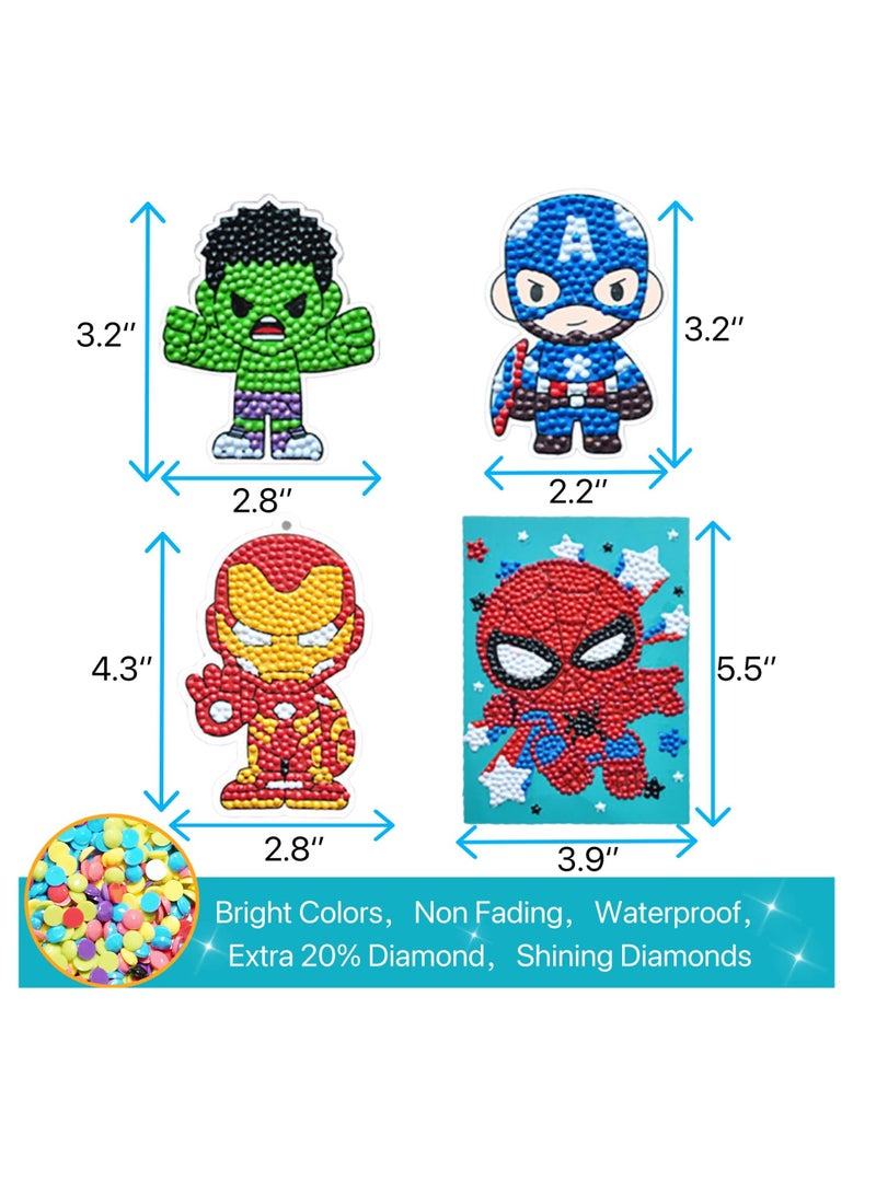 Diamond Painting Stickers Kits for Kids, Gem Art Kits, 5D Big Gem Diamond Painting, Diamond art for kids with dots, Superhero Gift for boy and girls Age 4-12