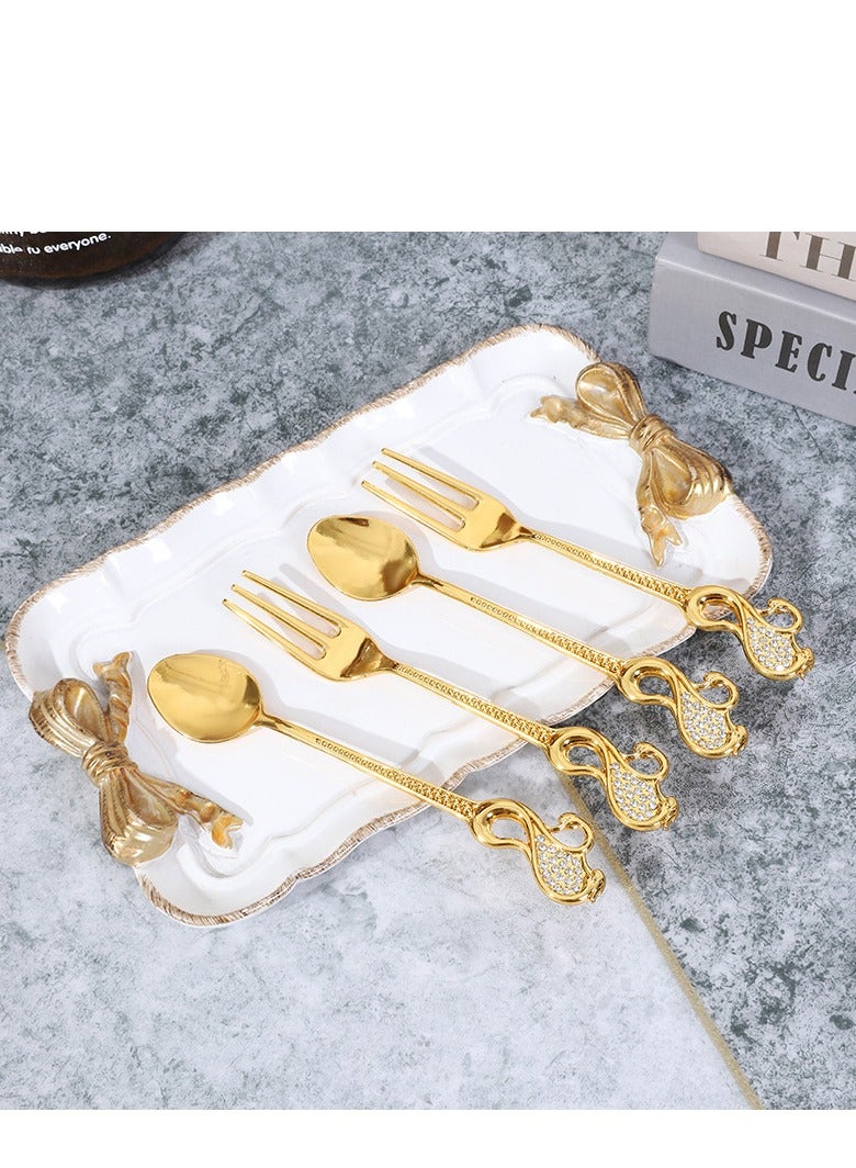 Swan Fruit Fork Spoon Set Combination Household Dessert Cake Dim Sum Fork Tag Children's Tableware Set