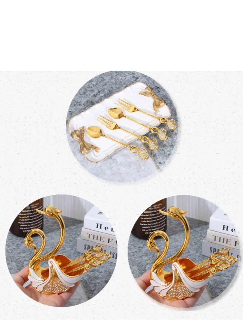 Swan Fruit Fork Spoon Set Combination Household Dessert Cake Dim Sum Fork Tag Children's Tableware Set