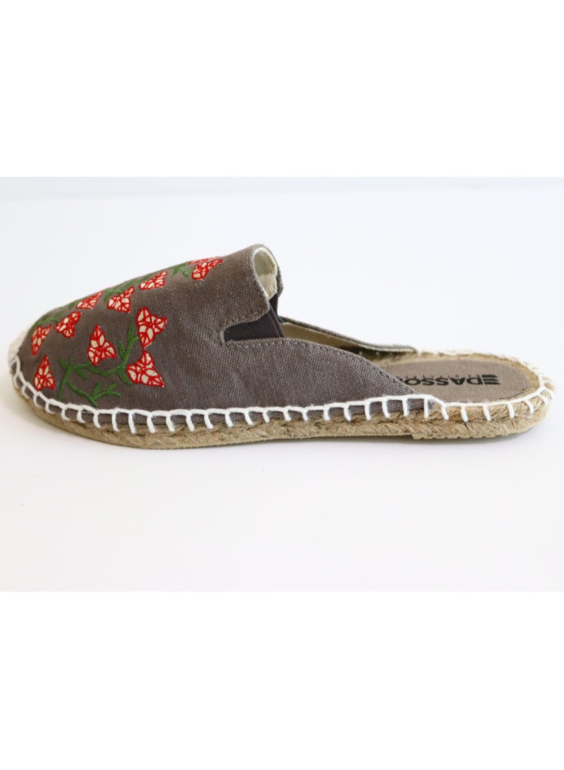 Embroidered Bougainvillea Espadrille (Carbon Grey)